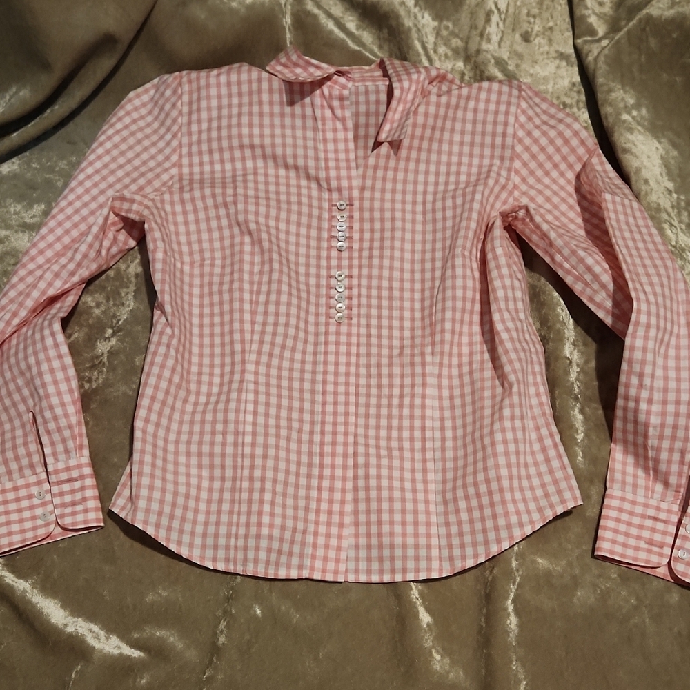 Pink Gingham Button-Up Shirt Sz 38
